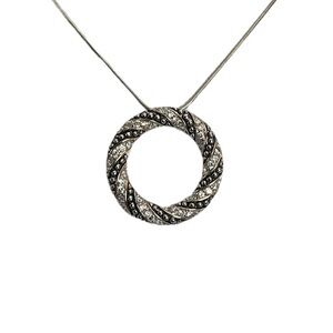Elegant Open Circle Pendant Necklace with Sparkling Crystals on Silver Chain
